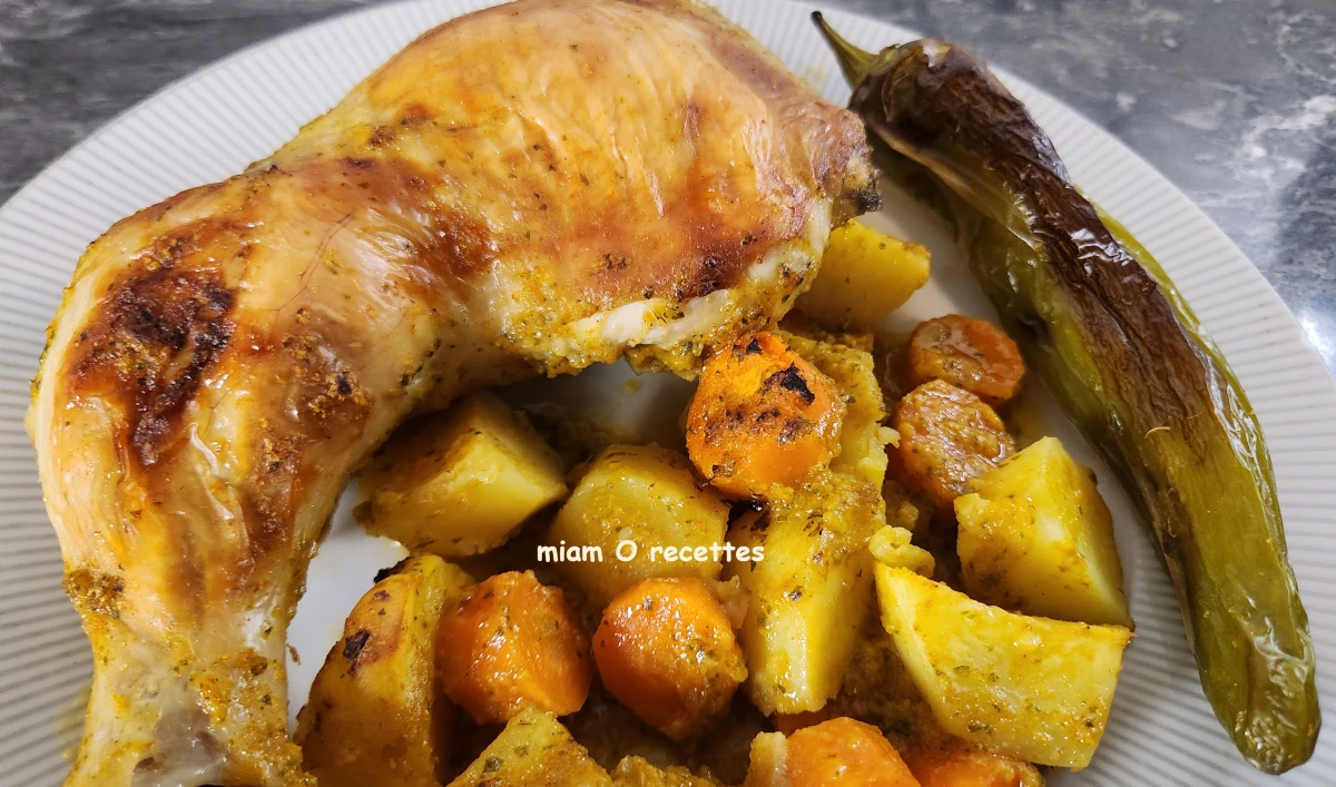 Cuisses de poulet et légumes rôtis au four