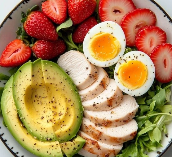 Salade poulet, avocat et fraise