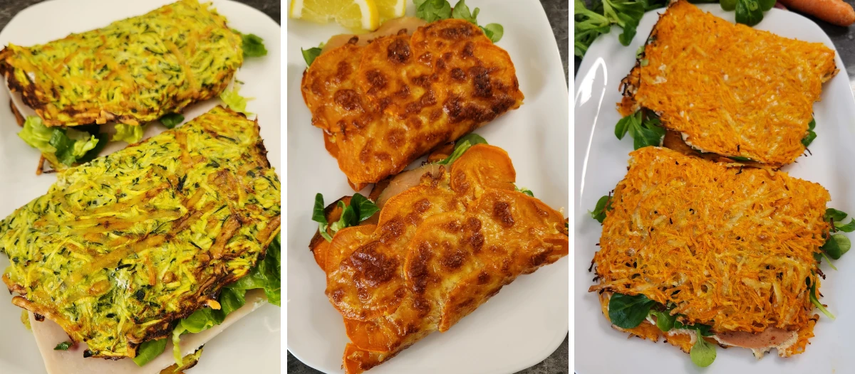 3 wraps de légumes: carottes, courgettes et patates douces